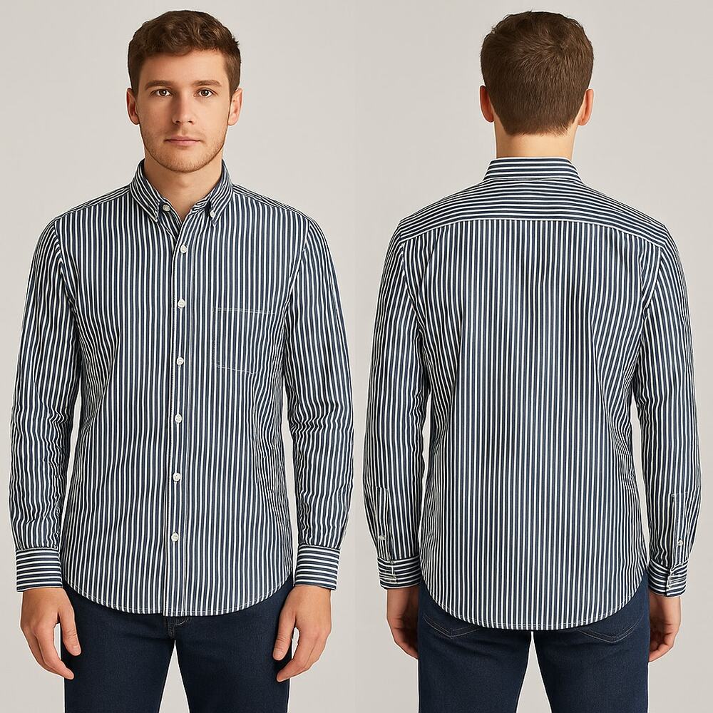 Ruggers Men’s Large Blue White Stripe Button Down Long Sleeve 100% Cotton Shirt